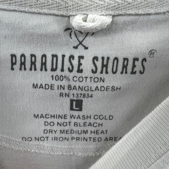 Paradise‎ Shores Mens Shirt Large White Cruisers Only Short Sleeve Pullover Tee - Picture 4 of 8
